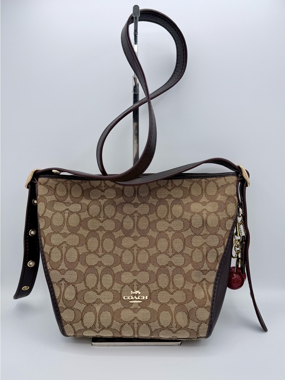 Coach Small Dufflette Signature Jacquard Crossbody Bag Khaki Brown 25697